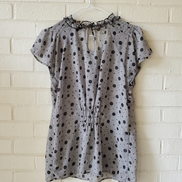 The Limited black and gray ruffle polka-dot top size large - Picture 2 of 5